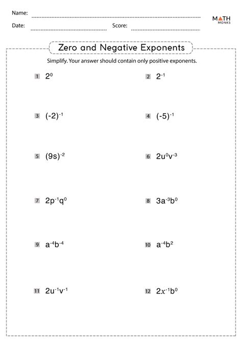 Zero Exponent Rule Worksheet