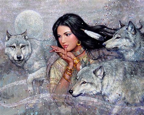 720P free download | Native american girl and wolves, art, moon, native american, moon, girl ...