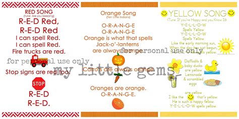 My Little Gems: Preschool Color Songs- Free Printables {Part One}