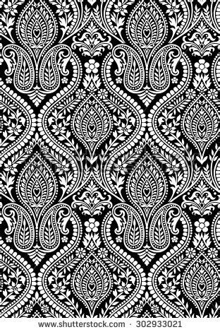 black and white floral wallpaper on black Background Textile Pattern Design, Damask Pattern ...