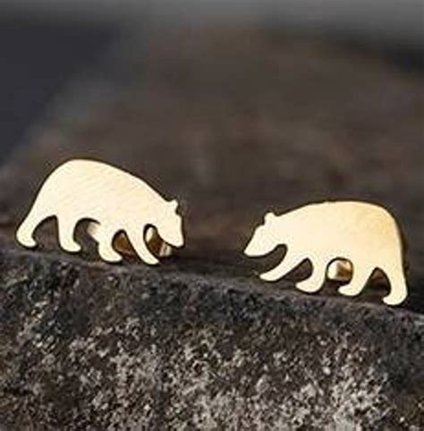 Bear Earrings Stainless Steel Studs Wild Animal Polar - Etsy