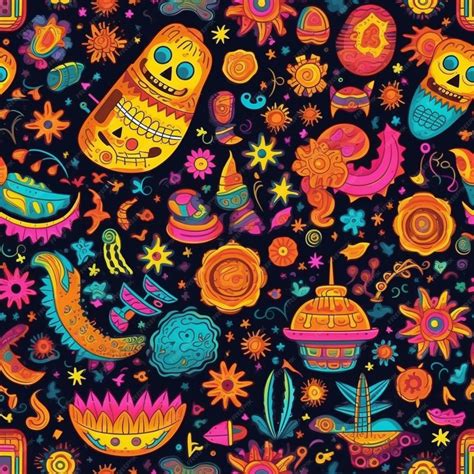 Premium AI Image | A colorful pattern with mexican symbols and symbols ...