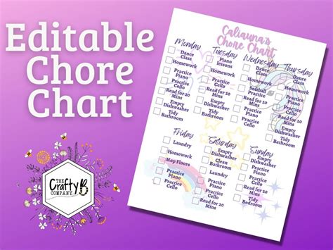 Editable Chore Chart Kids Printable Digital Download Chore - Etsy