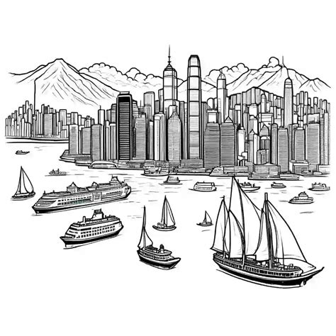 Hong Kong Skyline Printable Coloring Book Pages for Kids