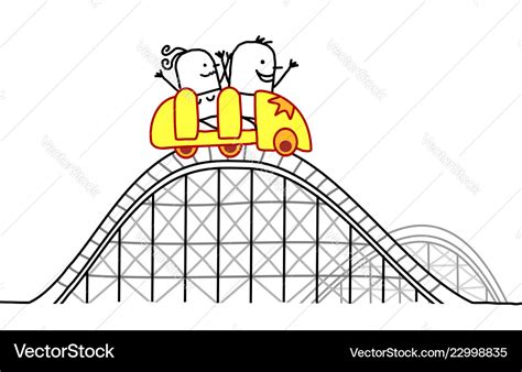 Cartoon couple on roller coaster Royalty Free Vector Image