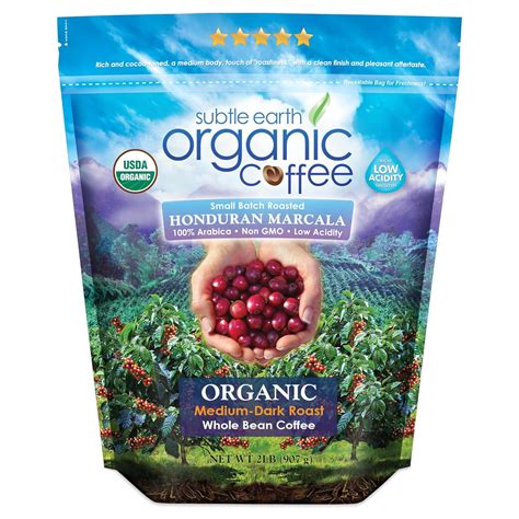2LB Subtle Earth Organic Coffee - Medium-Dark Roast - Whole Bean Coffee - 100% Arabica Beans ...