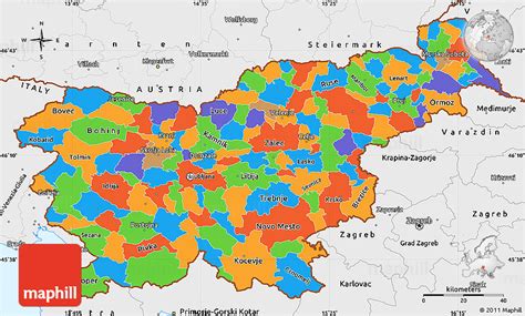 Political Simple Map of Slovenia, single color outside, borders and labels