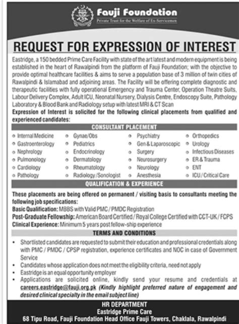 Fauji Foundation Chaklala, Rawalpindi – UPMED Jobs