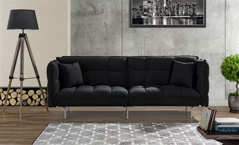 Plush Tufted Velvet Sleeper Sofa, Black - Walmart.com