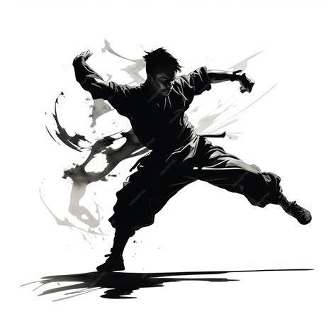 Premium AI Image | Ink Mastery Captivating Kung Fu Dancer in Black Silhouette