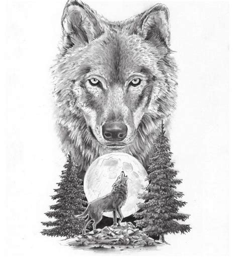 Moon With Howling Wolf Tattoo Design | Дизайн татуировки волка, Татуировки на плече, Татуировки ...