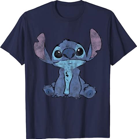 Disney Lilo & Stitch Simple Distressed Stitch T-Shirt : Amazon.co.uk: Clothing