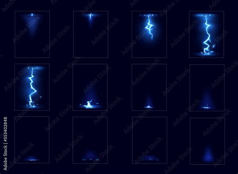 Stockvector Cartoon lightning sprite animation. Blue vector thunderbolt ...