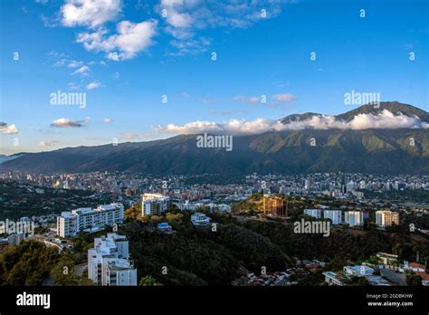 View of the city of Caracas, Venezuela and the mountain of El Avila ...