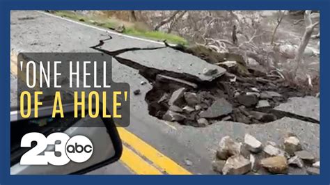 Rock slides cause road damage in Central California - YouTube