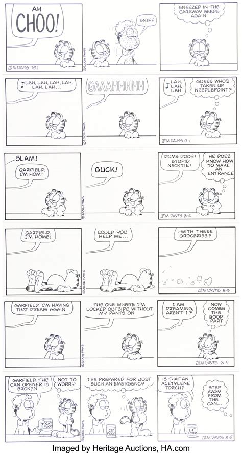 Jim Davis Garfield Consecutive Daily Comic Strip Original Art Group ...