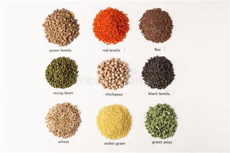 Different Types of Legumes and Cereals on Background, Top View. Organic Grains Stock Image ...