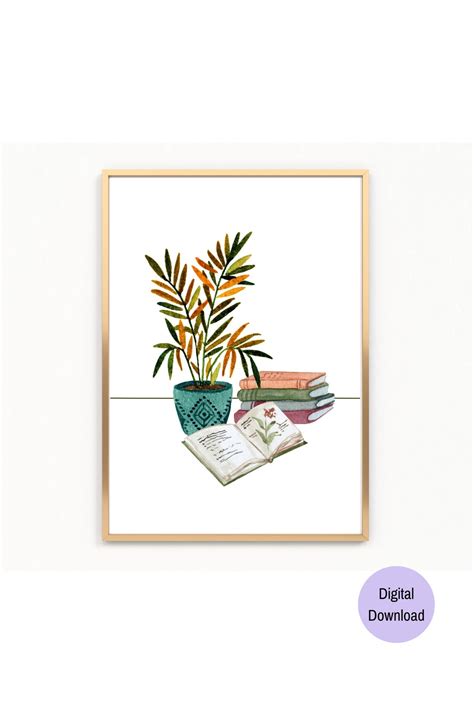 Colorful Plant and Books Printable Wall Art Bookish Art - Etsy