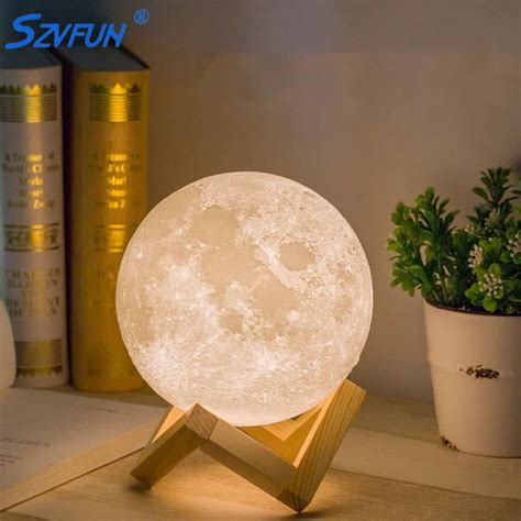 3D Lampara Luna Moon Lamp LED Night Light USB Rechargeable 2 Color Change Touch Moon Light for ...