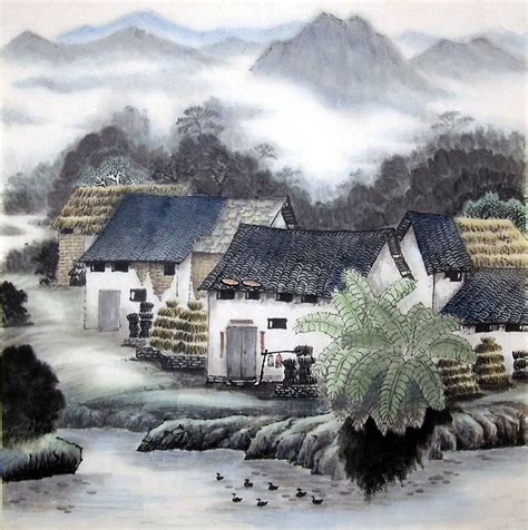 Chinese Painting: A small village - Chinese Painting CNAG221757 - Artisoo.com