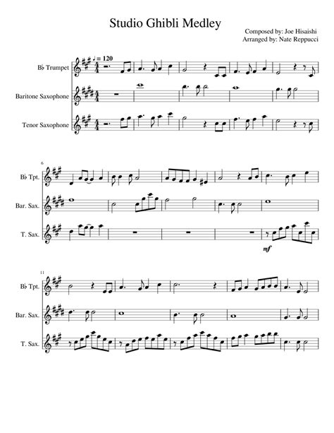 Studio Ghibli Medley RS Sheet music for Trumpet (In B Flat), Saxophone ...