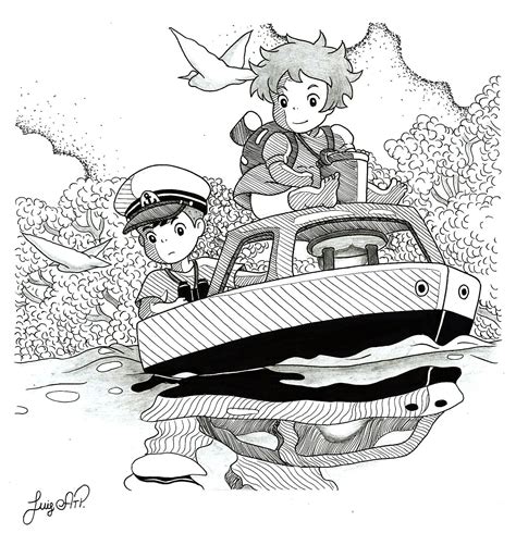 Ponyo y Sōsuke -Gake no ue no Ponyo - Ponyo y el secreto de la sirenita - Drawing - Dibujo in ...