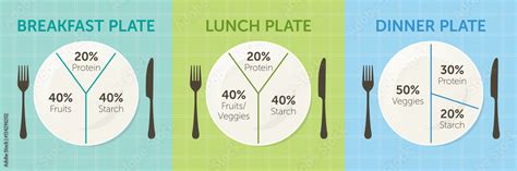 Healthy eating plate diagram. Breakfast, lunch and dinner Stock Vector ...