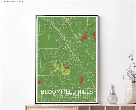 BLOOMFIELD HILLS Michigan USA map poster black white Hometown City ...