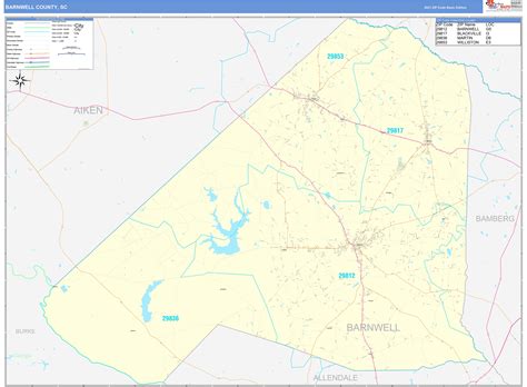 Barnwell County, SC Zip Code Wall Map Basic Style by MarketMAPS - MapSales.com