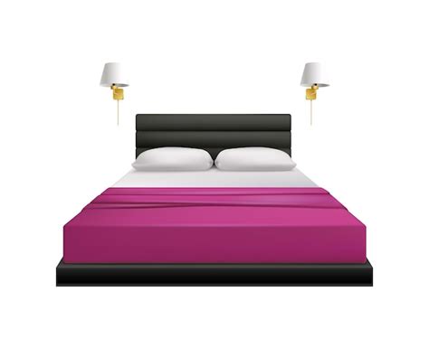 Cama realista con dos almohadas colcha y lámparas de noche ilustración vectorial | Vector Gratis