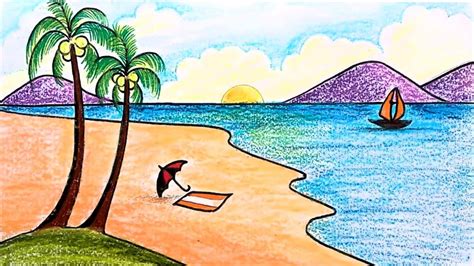 How to draw a sea beach scenery step by step scenery drawing for beginners – Artofit