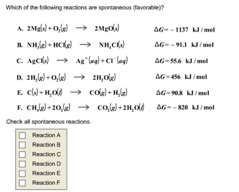 Solved Which of the following reactions are spontaneous | Chegg.com