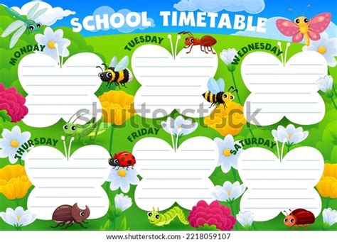 Timetable Schedule Cartoon Insect Characters On Stock Vector (Royalty ...