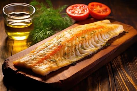 Premium AI Image | Grilled smoked haddock fillet on a wooden board