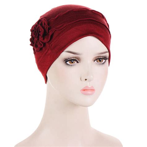 Femmes Extensible Turban Chapeau Hijab Fleur Chimio Cap Bandeau Tête ...