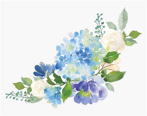 #flower #floral #watercolor #blue #hydrangea #bouquet - Watercolor Hydrangea Border, HD Png ...