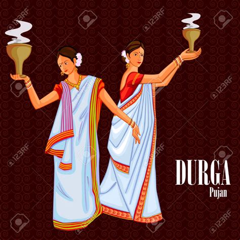 easy to edit vector illustration of ladies dancing with dhunuchi for ...