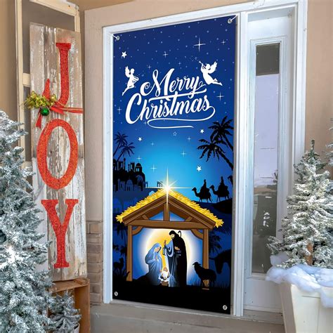 Buy Nativity Christmas Door Cover Decorations, Jesus Holy Night Christmas Fabric Door ...
