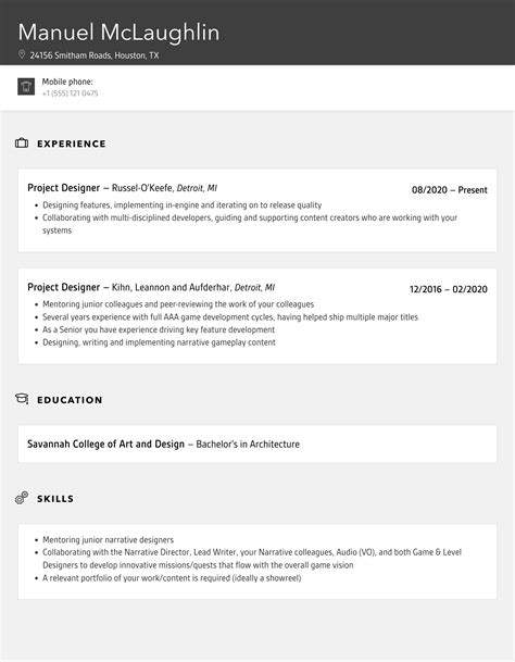 Project Designer Resume Samples | Velvet Jobs