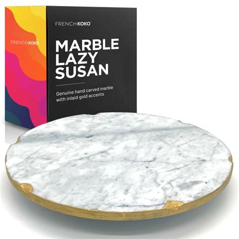 French KOKO 12-Inch Marble Stone Lazy Susan for Countertop with Gold ...