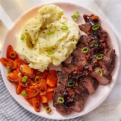 Recipe: Seared Steaks & Mashed Potatoes with Sautéed Carrots & Homemade Steak Sauce - Blue Apron