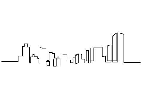 One continuous line drawing hotel, buildings, towers, skyline. Landmark in single line isolated ...