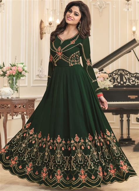 Shamita Shetty Green georgette wedding wear anarkali 8035