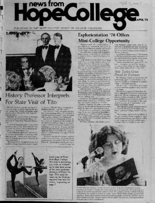 "News from Hope College, Volume 9.1: April, 1978" by Hope College