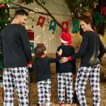 Christmas Family Matching Xmas Hat Print Black Long-sleeve Plaid Pajamas Sets (Flame Resistant ...