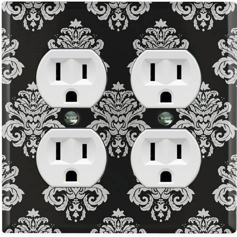 Metal Light Switch Plate Outlet Cover (Damask Black - Double Duplex ...