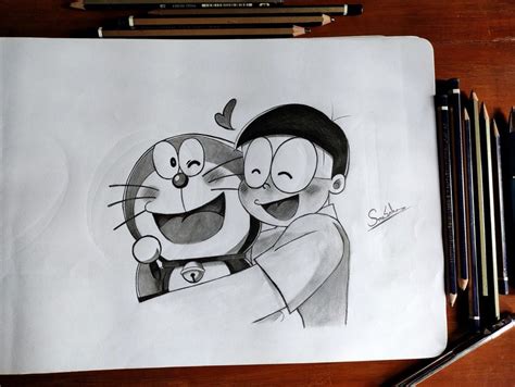 Doraemon & Nobita Pencil Sketch #drawing #Pencilsketching #pencilsketch #artwork Cute Cartoon ...