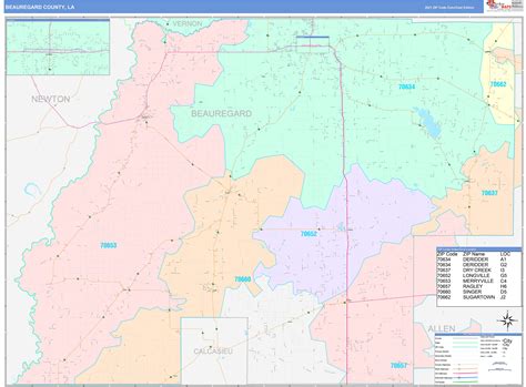 Beauregard County, LA Wall Map Color Cast Style by MarketMAPS - MapSales.com