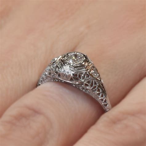 Antique Filigree Engagement Ring - .16ct Old European Cut Diamond Ring