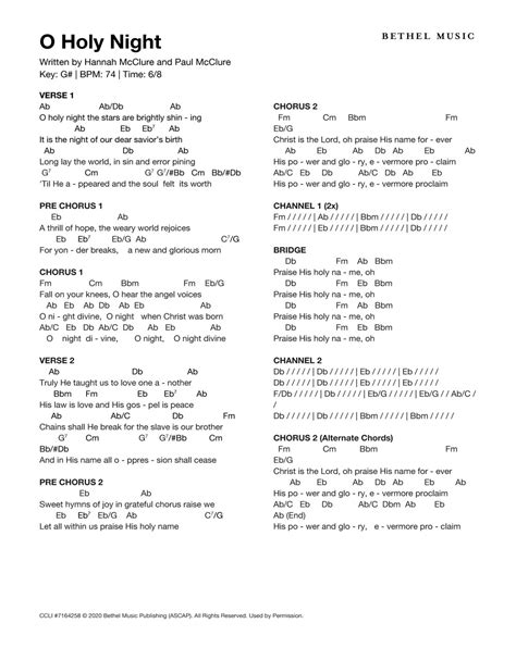 O Holy Night Chord Chart